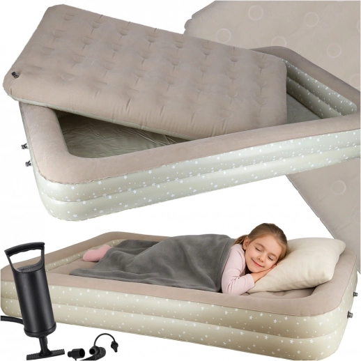 opblaasbaar kinderbed met binnenmatras en handpomp