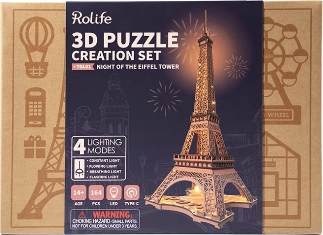 RoboTime 3D Houten puzzel Rolife Nacht van de verlichte Eiffeltoren