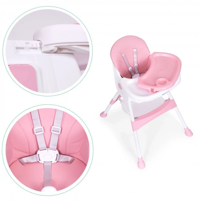 Kinder eetstoel met blad en mand, vijfpuntsgordel ECOTOYS – roze