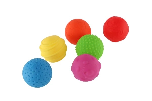 Set van 6 ballen met textuur rubber 6cm in doos 6m+