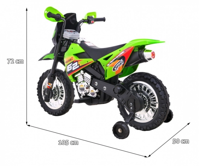 Kinder Elektro-Cross-Motorrad mit Akku – grün, mit Stützrädern und LED-Lichtern