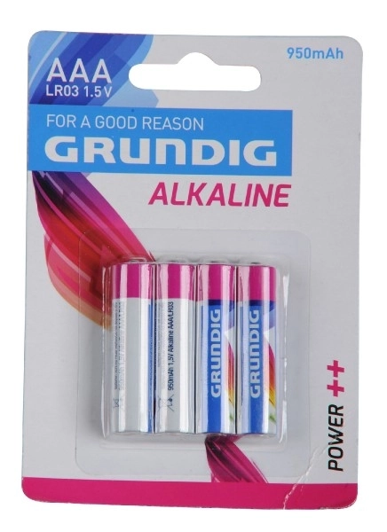 Batterijen Grundig LR03/AAA 1,5 V alkaline 4 stuks op kaart
