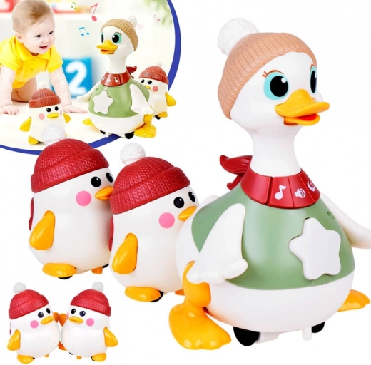famille de canards interactive – cane qui marche avec deux canetons, lumières et sons