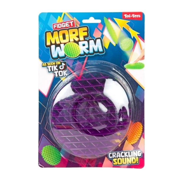 Fidget worm veranderlijke vorm stressverlagende plastic 13cm 6 kleuren op kaart