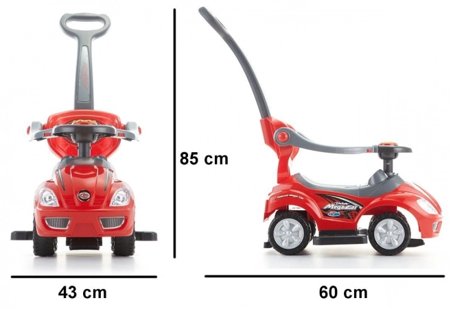 Loopauto 3-in-1 DELUXE met handvat en muziekpaneel - rood