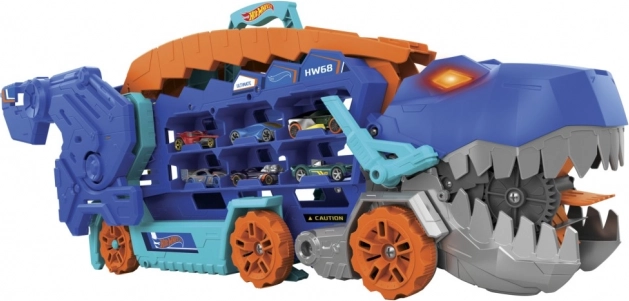 Hot Wheels T-Rex Mega Transporter – dinosaurusdrager en racebaan