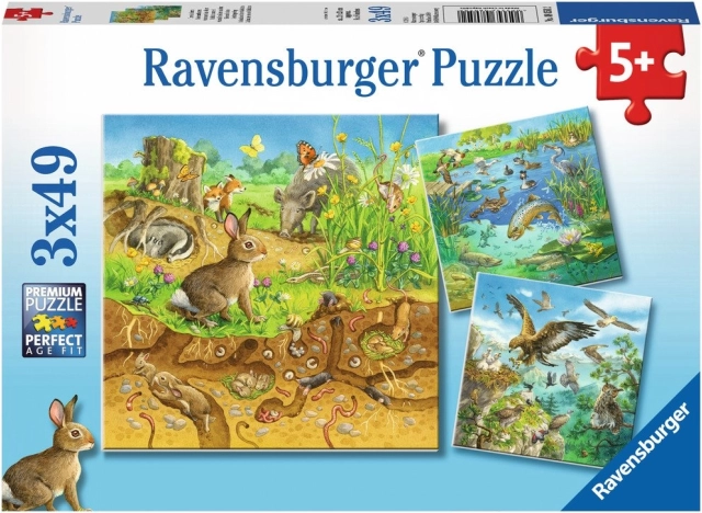 Puzzle Animaux dans leurs habitats 3x49 pièces