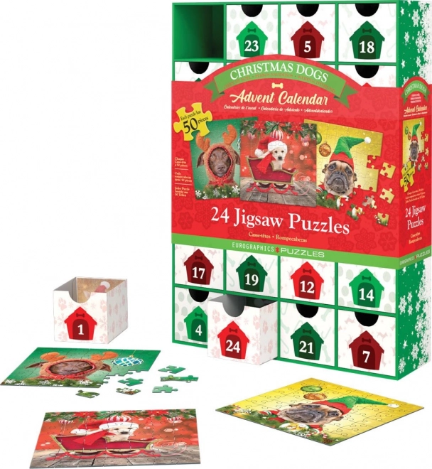 Adventskalender met Puzzel Eurographics 24 x 50 Stuks – Kersthondjes