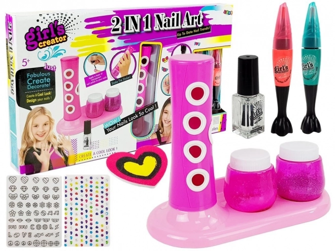 Nagelverzierungssatz für Kinder mit Glitzerspender und bunten Aufklebern