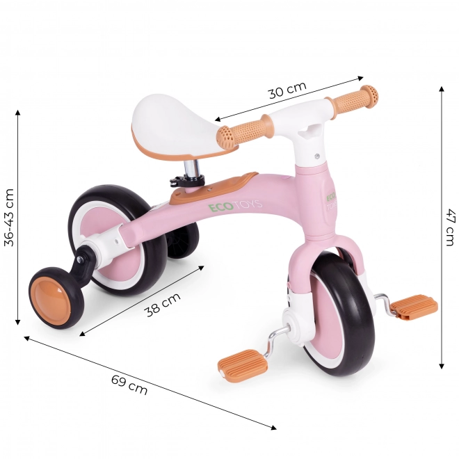 Balansfiets met pedalen - trainingszijwielen 3in1 ECOTOYS – Roze
