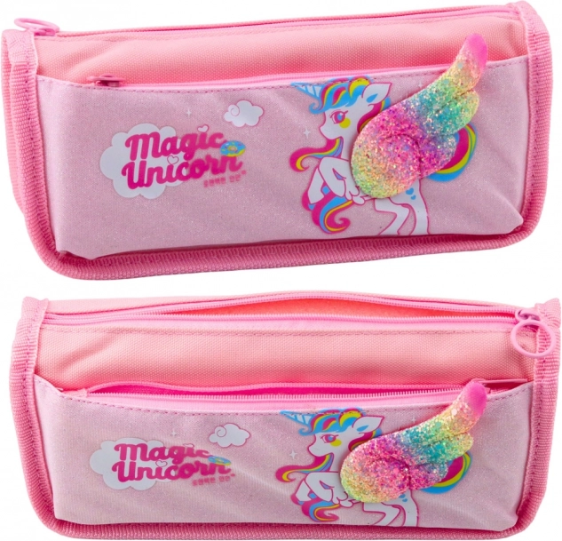 Trousse scolaire Licorne avec aile pailletée 3D rose