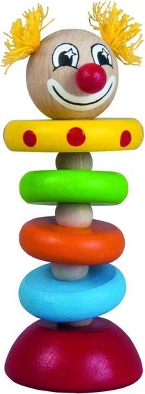 DETOA clown aan elastiek 12 cm – houten speelgoed voor kinderen vanaf 6 maanden