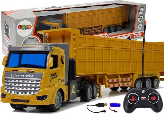 RC vrachtwagen met grote aanhanger 27 MHz 1:48 geel