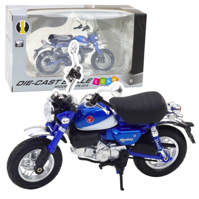Retro metalen motorfiets blauw 1:12