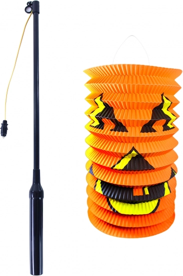 Halloween-Lampion Kürbis 15 cm mit leuchtendem Stab 40 cm