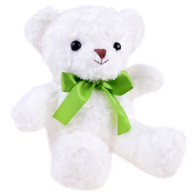 Plush white teddy bear with a green ribbon 30 cm