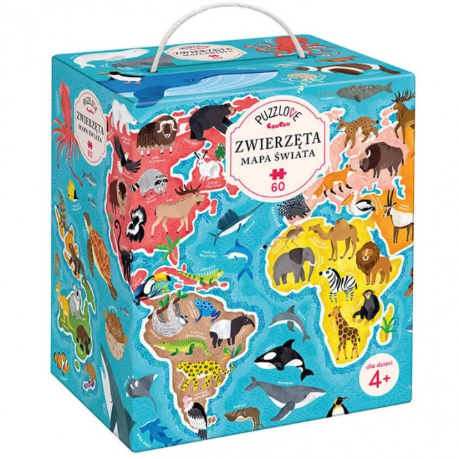 Puzzel 60 stukjes Puzzlove - Wereldkaart Dieren