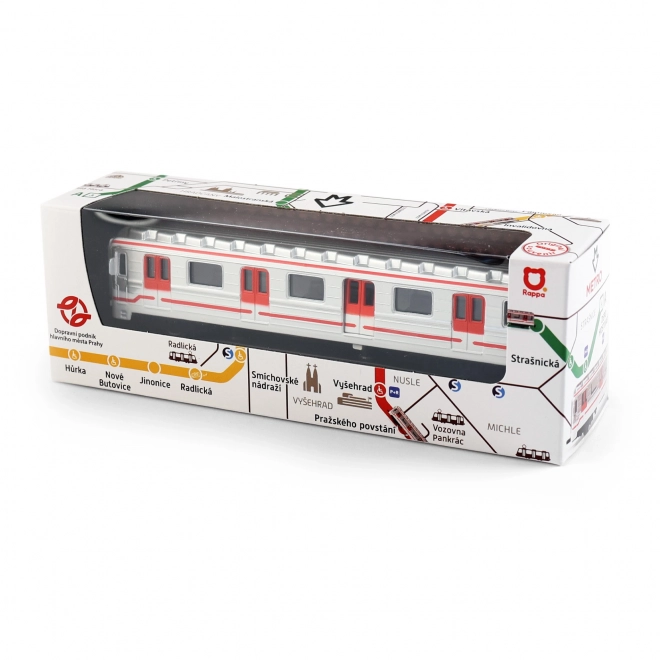 Praagse metro metaal 16 cm met opwindmechanisme in doosje 19,5x7x6 cm