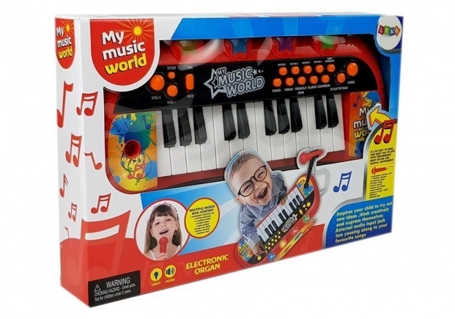Toetsenbord Pianinko 24 toetsen USB microfoon rood