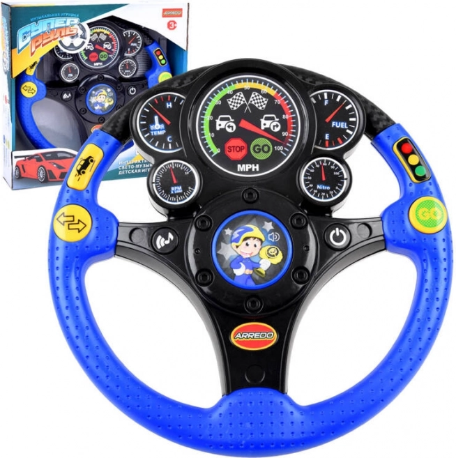 Interactive steering wheel for kids with sounds and lights – Blue