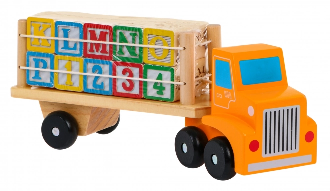 Houten vrachtwagen met aanhanger en blokken voor kinderen 2+ Educatief speelgoed + blokken met letters en cijfers