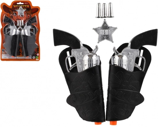Set de cow-boy avec deux pistolets en plastique et un étui