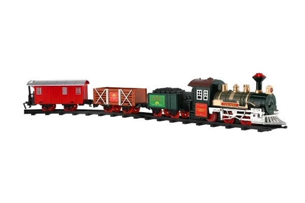 Trein + 3 wagons met rails 8 stuks op batterijen met geluid en licht in doos 41x28x6cm