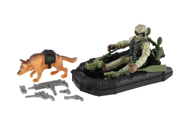 Militaire set plastic boot, soldaat, hond met accessoires in doos 23x14x4cm