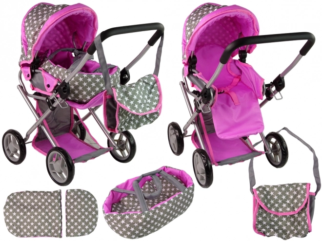 Pink and Grey Doll Stroller with Stars
