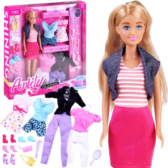 Puppe ANLILY mit Outfits, Schuhen und Friseurzubehör