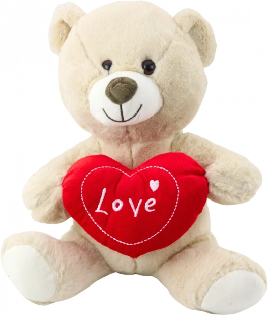 Plush teddy bear with heart, cream beige 30 cm