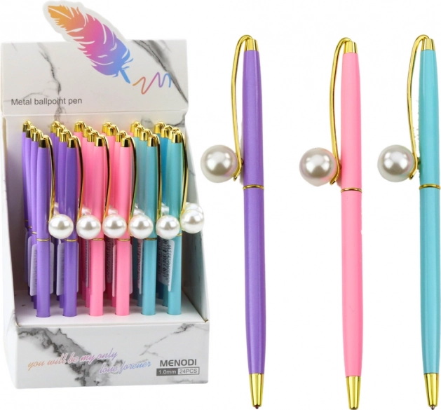 Metalen pen met parel, blauwe inkt 1,0 mm