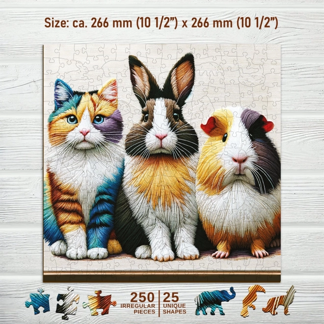 Wooden Puzzle Cat, Rabbit, and Guinea Pig 250 Pieces by Wooden City
