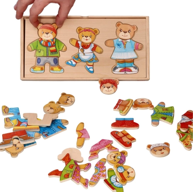 Kleedbeer Familie - Houten Puzzel
