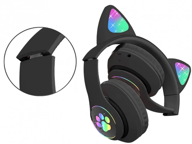 Wireless headphones bluetooth radio fm mp3 cat ears led backlight – Black