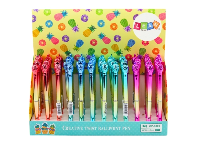 Pen met ananasglans gouden kleur met blauwe punt 0,7 mm Mix