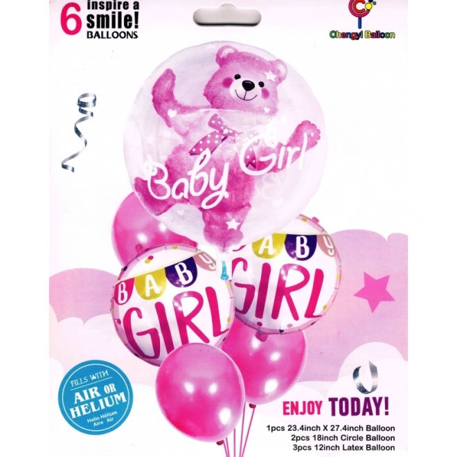 Roze verjaardag ballonnen met teddybeer voor een meisje - 6 stuks
