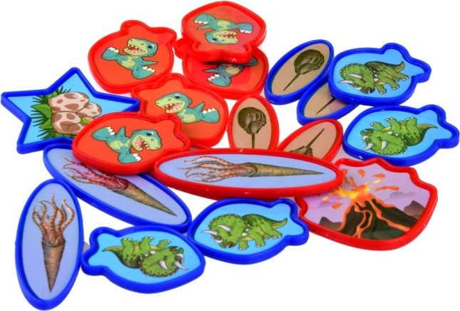 30 jetons colorés avec des dinosaures