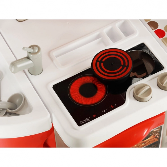 Kinderen elektronische plastic keuken met geluid inklapbaar rood + accessoires