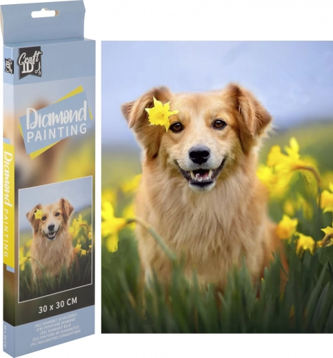 Grafix diamant schilderen hond tussen narcissen 30 × 30 cm