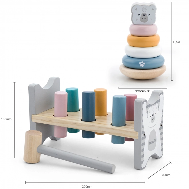 Houten set PolarB Pyramide en hamerbank Beertje Montessori