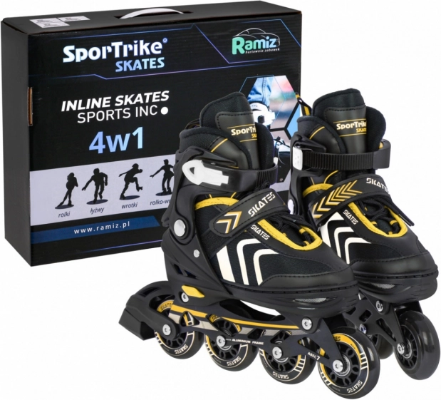 Ensemble de patins pour enfants 4-en-1 : inline, quad et glace – taille 39–43 – Jaune