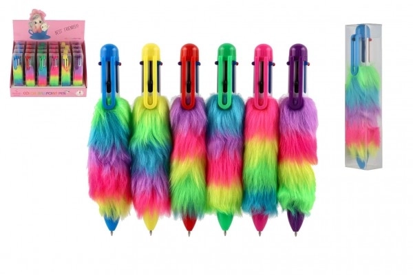 Teddies kleurrijke pluchen pen met kwastjes