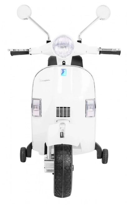 Elektrische kinderscooter Vespa wit met zijwieltjes, audio en eco-leer