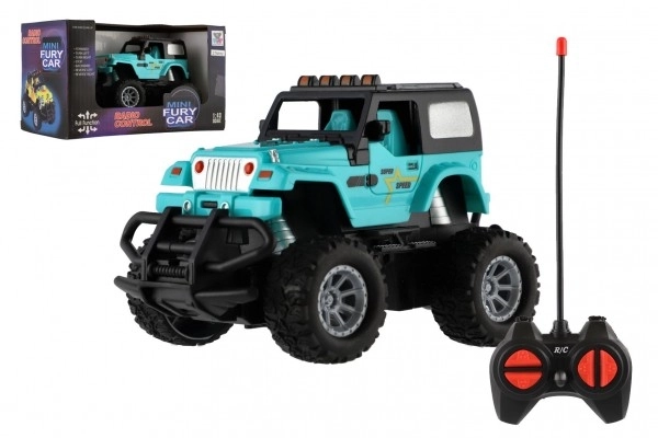 RC off-road car 14cm plastic 27MHz battery operated with light in box 20x11x10cm – Turquoise