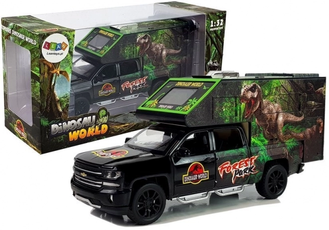 Schwarzes Wohnmobil mit Dinosauriern 1:32