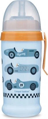 Canpol babies Sportfles met siliconen lekvrije rietje AUTO’S 350 ml lichtblauw