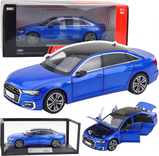 metalen modelauto audi a6 l 1:18 met licht en geluid – blauw