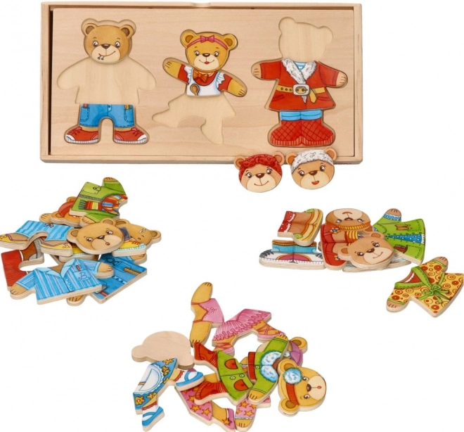 Kleedbeer Familie - Houten Puzzel