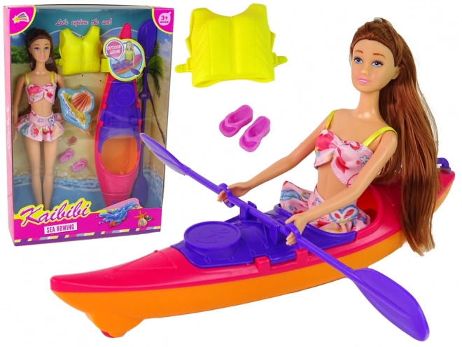 Puppen-Set mit Kajak und Zubehör - Rosa
